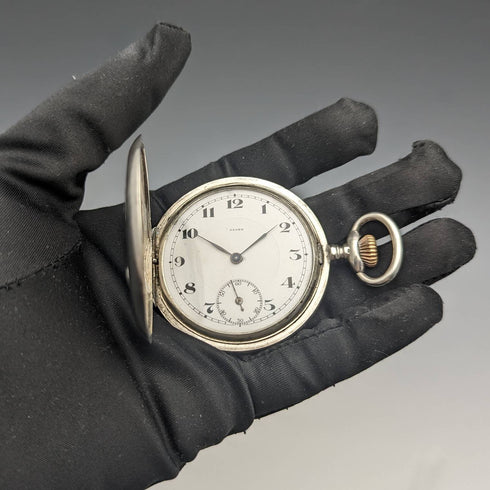 Antique Swiss GLOBE pocket watch relief engraving silver side hunter case works well